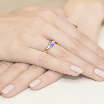 Inel Aur 9K cu Tanzanit 0.40 ct si Diamante Naturale 0.08 ct - Img 4