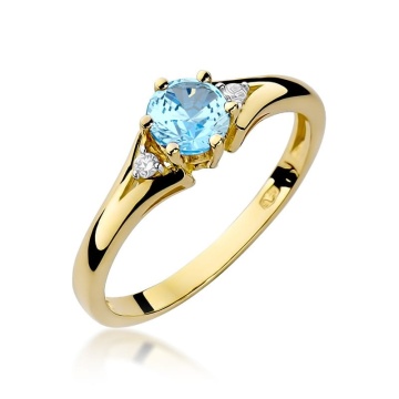 Inel Aur 9K cu Topaz Swiss 0.50 ct si Diamante Naturale 0.03 ct