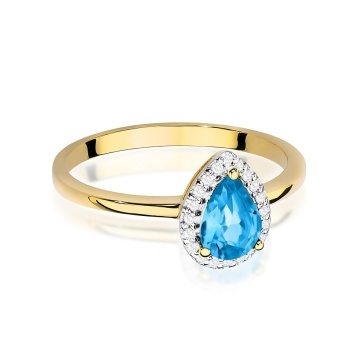 Inel Aur 9K cu Topaz Swiss 0.90 ct si Diamante Naturale 0.10 ct - Img 2