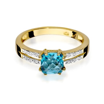 Inel Aur 9K cu Topaz Swiss 1.10 ct si Diamante Naturale 0.06 ct - Img 2