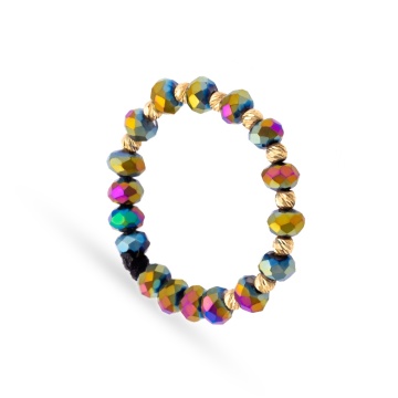 Inel Rainbow cu cristale si 10 bile din Aur 14K - Img 2