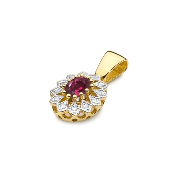 Pandantiv Aur 14K cu Rhodolite 0.50 ct si Diamante Naturale 0.10 ct - Img 2