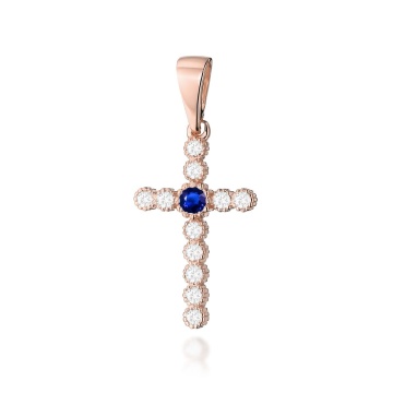 Pandantiv Cruce Aur 14K cu Safir 0.15 ct si Diamante Naturale - Img 3