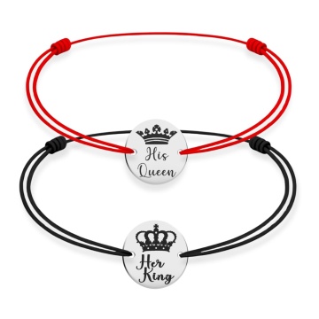Set 2 Bratari pentru cupluri cu Banut din Argint His Queen & Her King