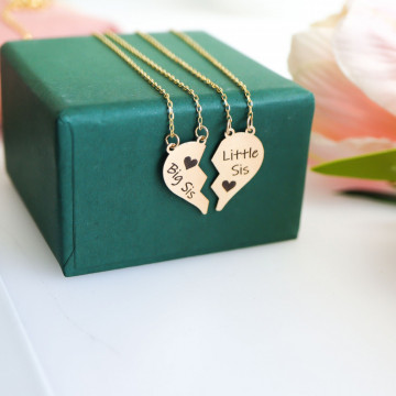 SET 2 Coliere din aur 14k cu jumatati de inima personalizabile - Img 2