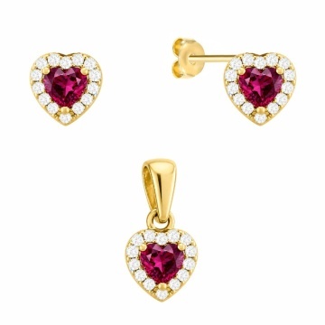 Set Aur 14K Inimă Rubinată cu Zirconii