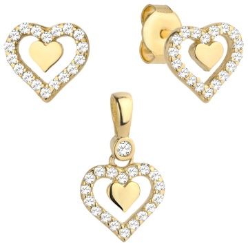 Set Cercei cu Inimioare + Pandantiv si Cristale- Aur 14k - Img 2
