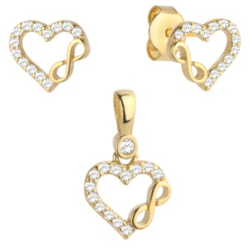 Set Cercei cu Inimioare si Infinit + Pandantiv si Cristale- Aur 14k - Img 2