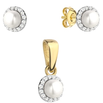 Set Cercei + Pandantiv cu Perle si Cristale- Aur 14k - Img 2