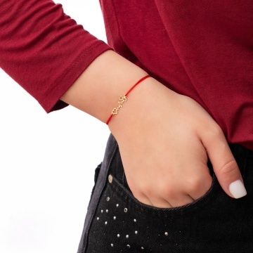 Bratara cu snur Sense of Life cu puls, stetoscop si inimioara din aur 14k - Img 2