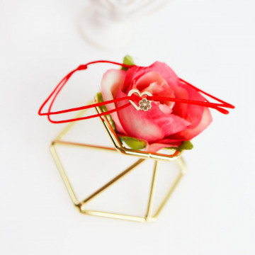 Bratara Heart Collection cu snur si inimioara cu floricica din aur 14k - Img 3