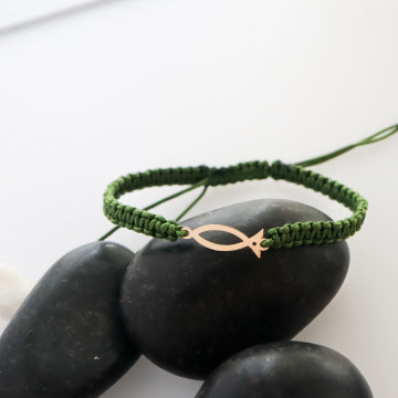 Bratara Jesus Fish cu snur si pestisor din Aur 14K - Img 4