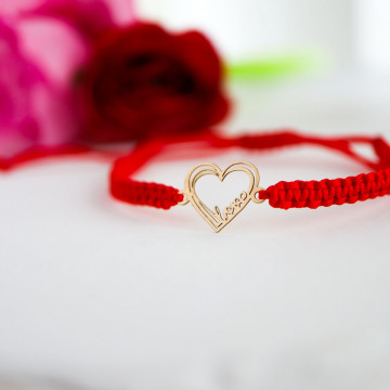 Bratara Love and Heart cu snur si inimioara din aur 14k. - Img 3