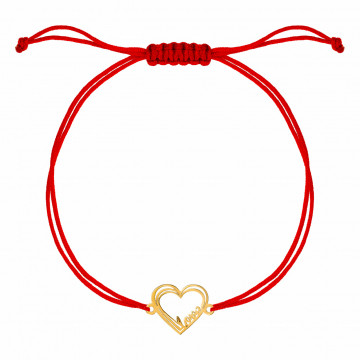 Bratara Love and Heart cu snur si inimioara din aur 14k.