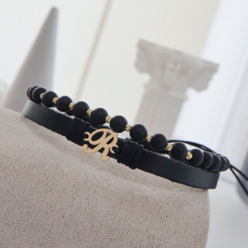 Bratara Onix Letter din AUR 14K si Piele Naturală - Img 4