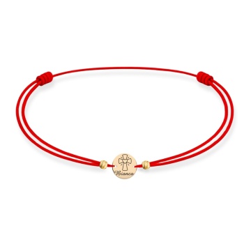 Brățară Personalizată pentru Copii cu Bănuț 7mm Gravat Nume și Cruce din Aur 14K pe Șnur Reglabil - Img 5