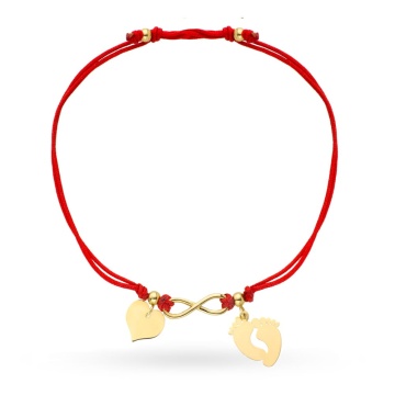 Bratara Snur Rosu Aur 14k cu Inima, Infinit si Picioruse - Img 2