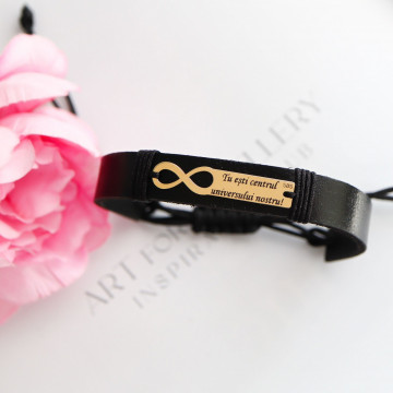 Bratara To Infinity Message din AUR 14K si Piele Naturală - Img 2