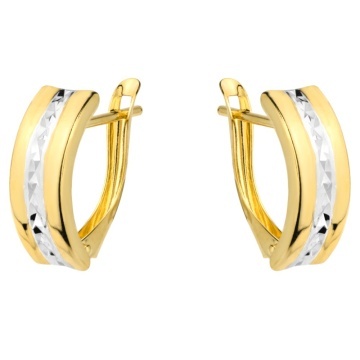 Cercei Aur 14K Bicolor, Design Rectangular, Diamantat - Img 3