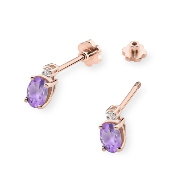 Cercei Aur 14K cu Ametist 0.40 ct si Diamante Naturale 0.03 ct Filet cu Protectie - Img 5