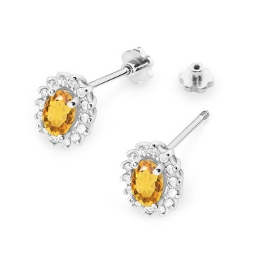 Cercei Aur 14K cu Citrin 0.60 ct si Diamante Naturale 0.24 ct Filet cu Protectie - Img 5