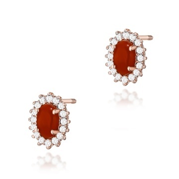 Cercei Aur 14K cu Coral 0.20 ct si Diamante Naturale 0.16 ct Filet cu Protectie - Img 3