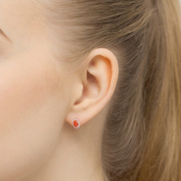Cercei Aur 14K cu Coral 0.20 ct si Diamante Naturale 0.16 ct - Img 4