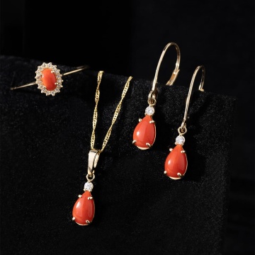 Cercei Aur 14K cu Coral 0.65 ct si Diamante Naturale 0.06 ct - Img 4