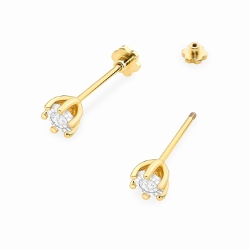 Cercei Aur 14K cu Diamant Natural 0.08 ct Filet cu Protectie - Img 2
