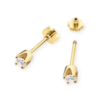 Cercei Aur 14K cu Diamant Natural 0.10 ct Filet cu Protectie - Img 2