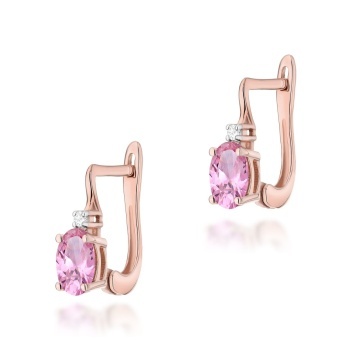 Cercei Aur 14K cu Pink Sapphire 0.45 ct si Diamante Naturale 0.03 ct - Img 3