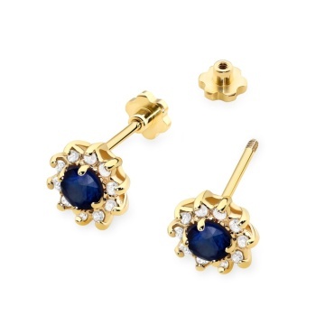 Cercei Aur 14K cu Safir 0.15 ct si Diamante Naturale 0.17 ct Filet cu Protectie - Img 2