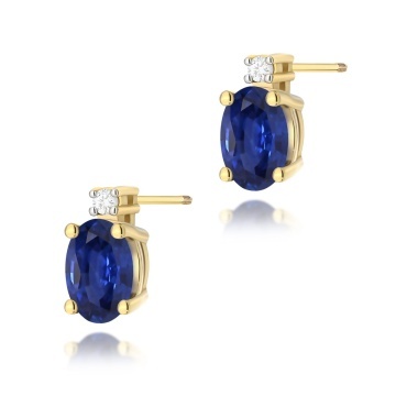 Cercei Aur 14K cu Safir 0.70 ct si Diamante Naturale 0.03 ct Filet cu Protectie