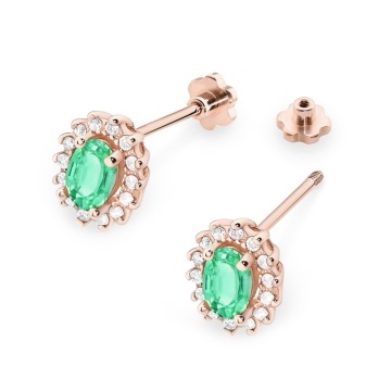 Cercei Aur 14K cu Smarald 0.40 ct si Diamante Naturale 0.24 ct Filet cu Protectie - Img 8
