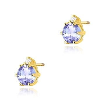 Cercei Aur 14K cu Tanzanit 0.50 ct si Diamante Naturale 0.03 ct Filet cu Protectie