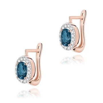 Cercei Aur 14K cu Topaz London Blue 0.50 ct si Diamante Naturale 0.16 ct - Img 3