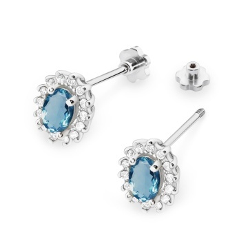 Cercei Aur 14K cu Topaz London Blue 0.50 ct si Diamante Naturale 0.24 ct Filet cu Protectie - Img 5