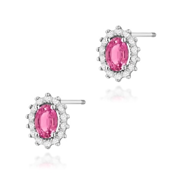 Cercei Aur 14K cu Topaz Roz 0.50 ct si Diamante Naturale 0.24 ct Filet cu Protectie - Img 4