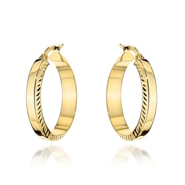 Cercei Aur 14K Rotunzi cu Margini Diamantate