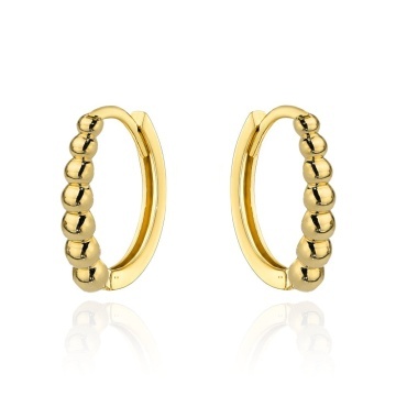 Cercei Creole Aur 14K cu Bile Aurii – Eleganță Rotundă