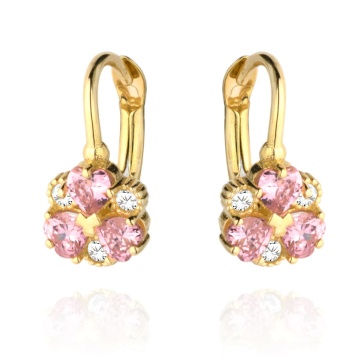 Cercei Floare Aur 14k cu Zirconii Roz si Albe - Img 2