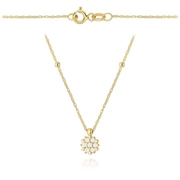 Colier Aur 14K Floare cu Zirconii și Bile Netede