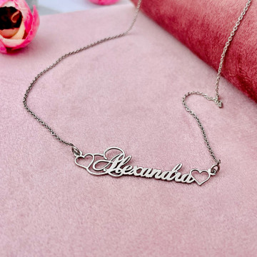 Colier Caligraphy din argint personalizabil cu orice nume si inimioare - Img 3