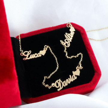 Colier din aur 14k personalizabil cu nume si inimioare - Img 2