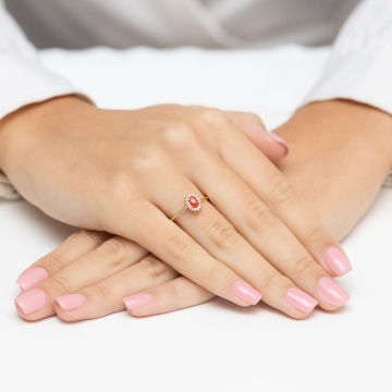 Inel Aur 14K cu Coral 0.20 ct si Diamante Naturale 0.08 ct - Img 4