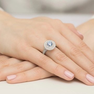 Inel Aur 14K cu Diamante Albastre de Laborator 1.63 ct - Img 12
