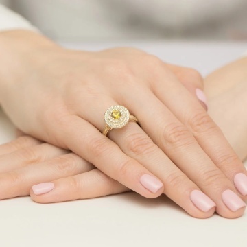 Inel Aur 14K cu Diamante Galbene de Laborator 1.11 ct - Img 4