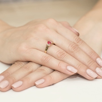 Inel Aur 14K cu Granat 0.50 ct si Diamante Naturale 0.05 ct - Img 4