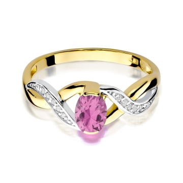 Inel Aur 14K cu Pink Sapphire 0.45 ct si Diamante Naturale 0.05 ct - Img 2