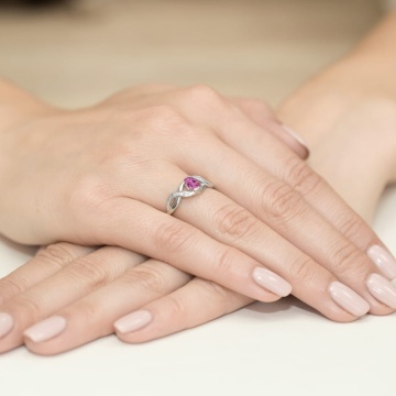 Inel Aur 14K cu Pink Sapphire 0.45 ct si Diamante Naturale 0.05 ct - Img 12
